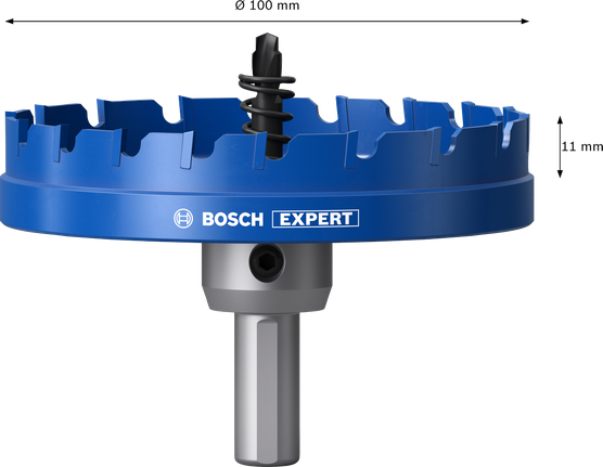 Gergaji lubang lembaran logam Bosch EXPERT 100 mm dengan arbor.